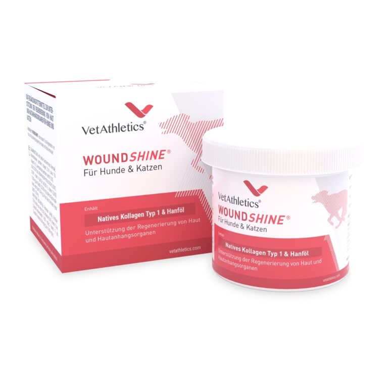 Vetathletes WOUNDSHINE® für Hunde und Pferde fördert die Regeneration der Hautanhangsorganen.